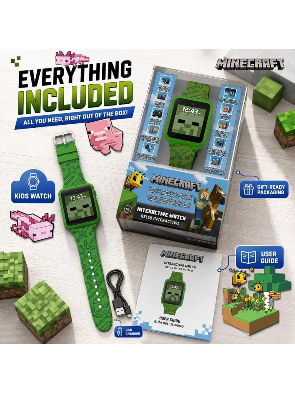 Interactive Kids Smart Watch - Touchscreen, Camera, Games, Pedometer, 10 Faces